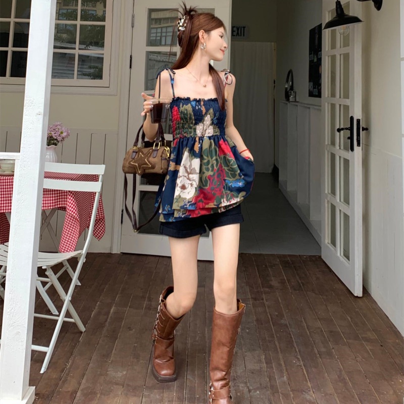 Áo Hai Dây Dáng Rộng In Họa Tiết Thời Trang Mùa Hè Cá Tính