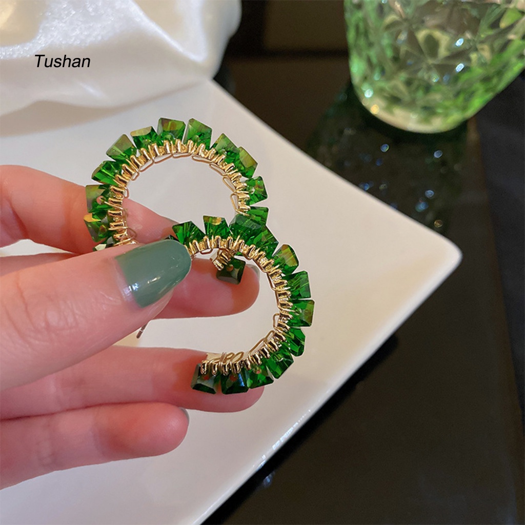 1 Đôi Bông Tai Hình Chữ C Đính Đá Ngọc Lục Bảo Giả Thời Trang Bông Tai Hình Tròn Thời Trang Dành Cho Nữ