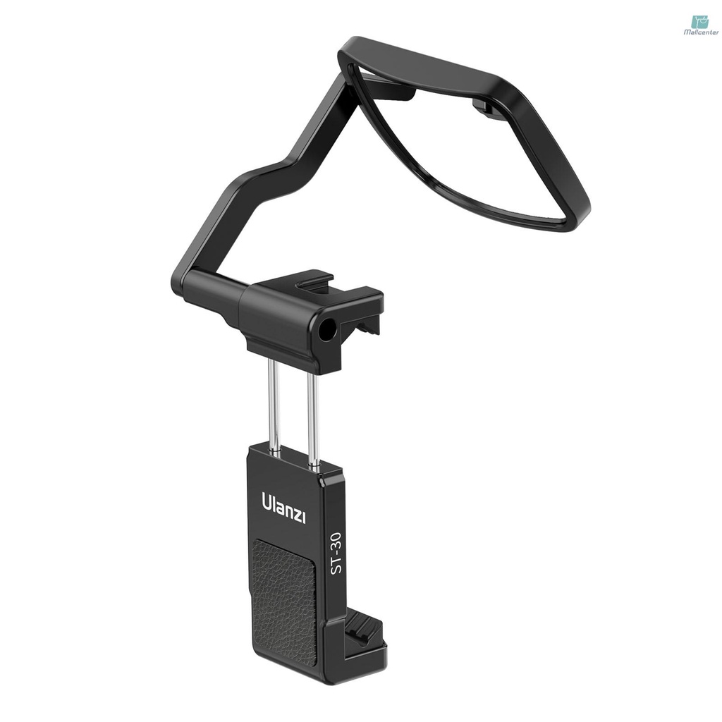 Ulanzi ST-30 Phone Clip &amp; Flip Mirror Kit Aluminum Alloy Phone Holder Phone Tripod Mount with Selfie Mirror Cold Shoe Mount for Smartphone Vlog Selfie Live Streaming Video Recording