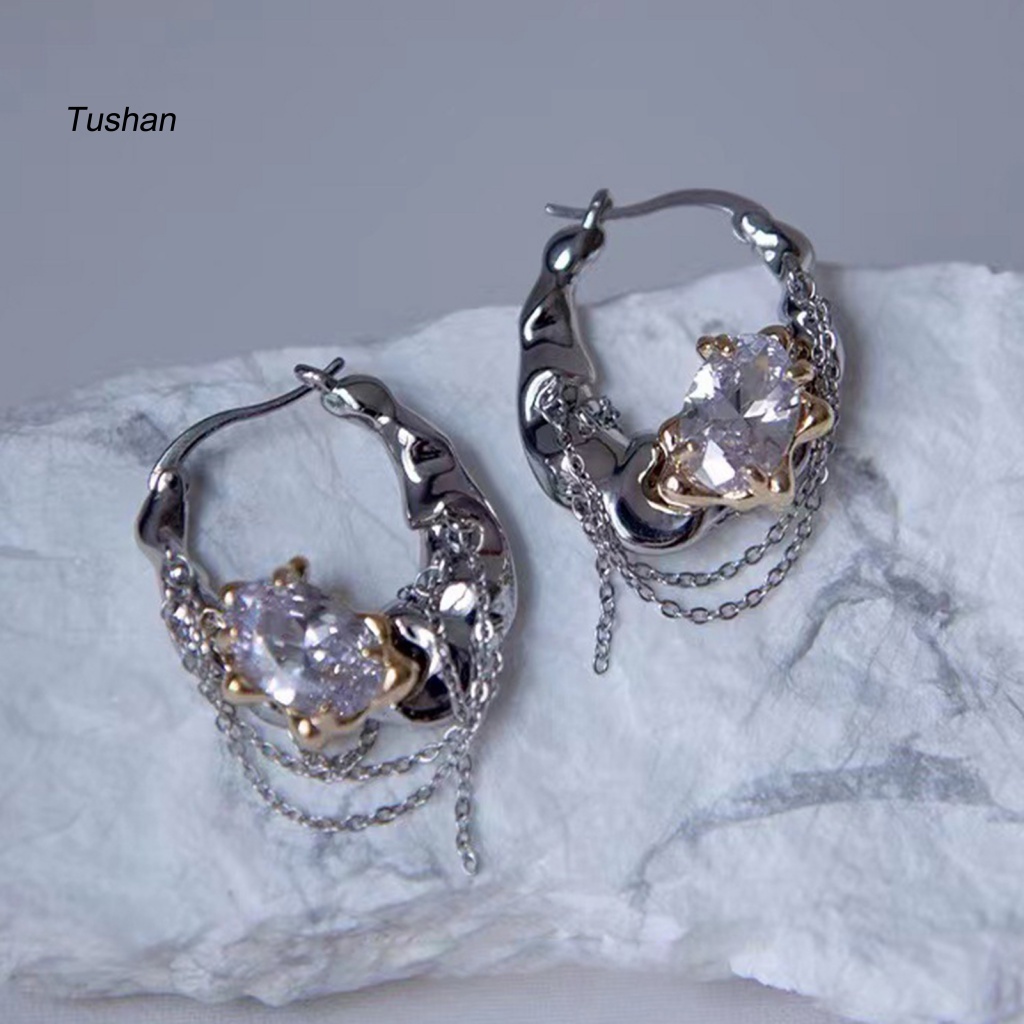 1 Đôi Bông Tai Tròn Đính Đá Lấp Lánh Thời Trang Dành Cho Nữ