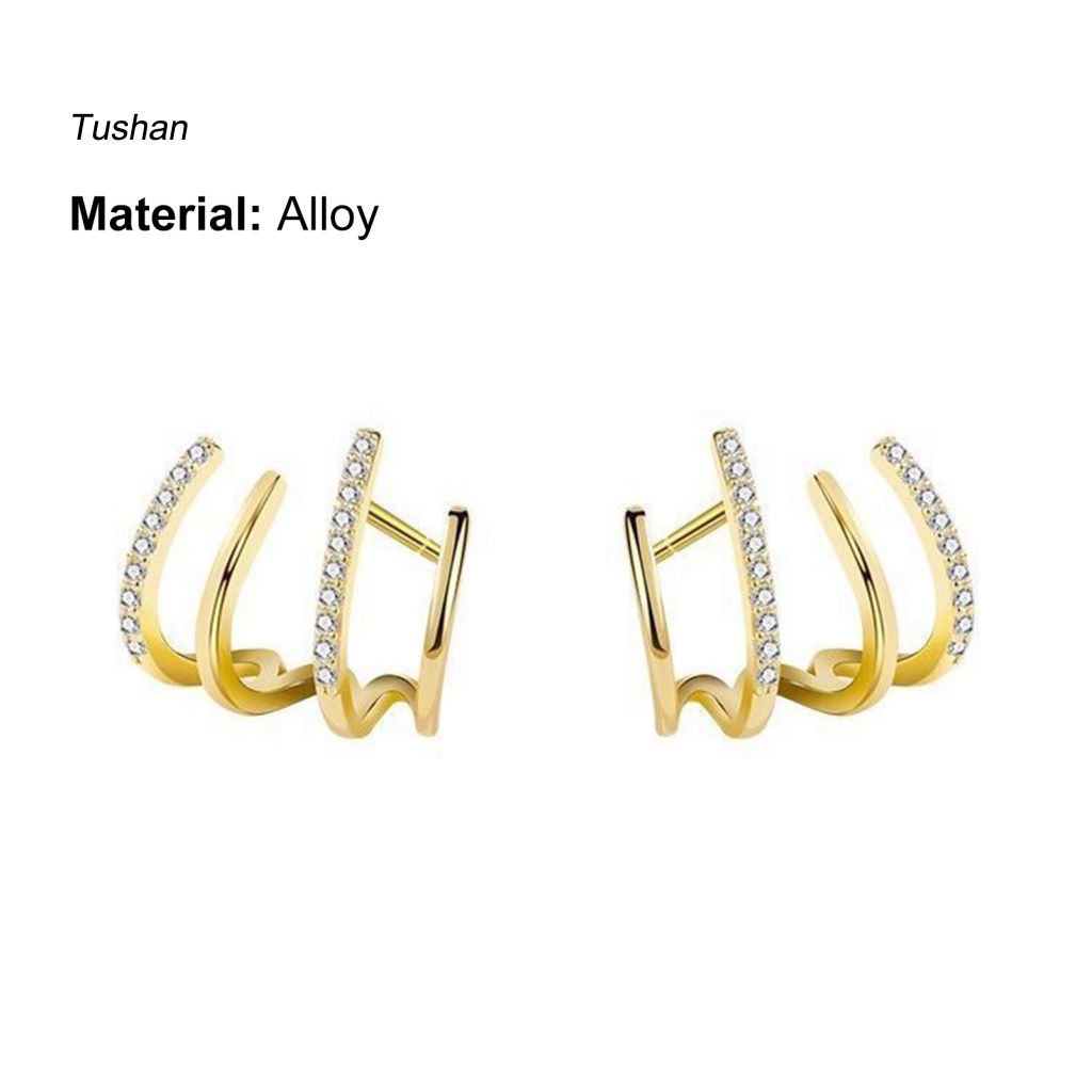 1 Đôi Bông Tai Hình Chữ U Bốn Hàng Thời Trang Hàn Quốc