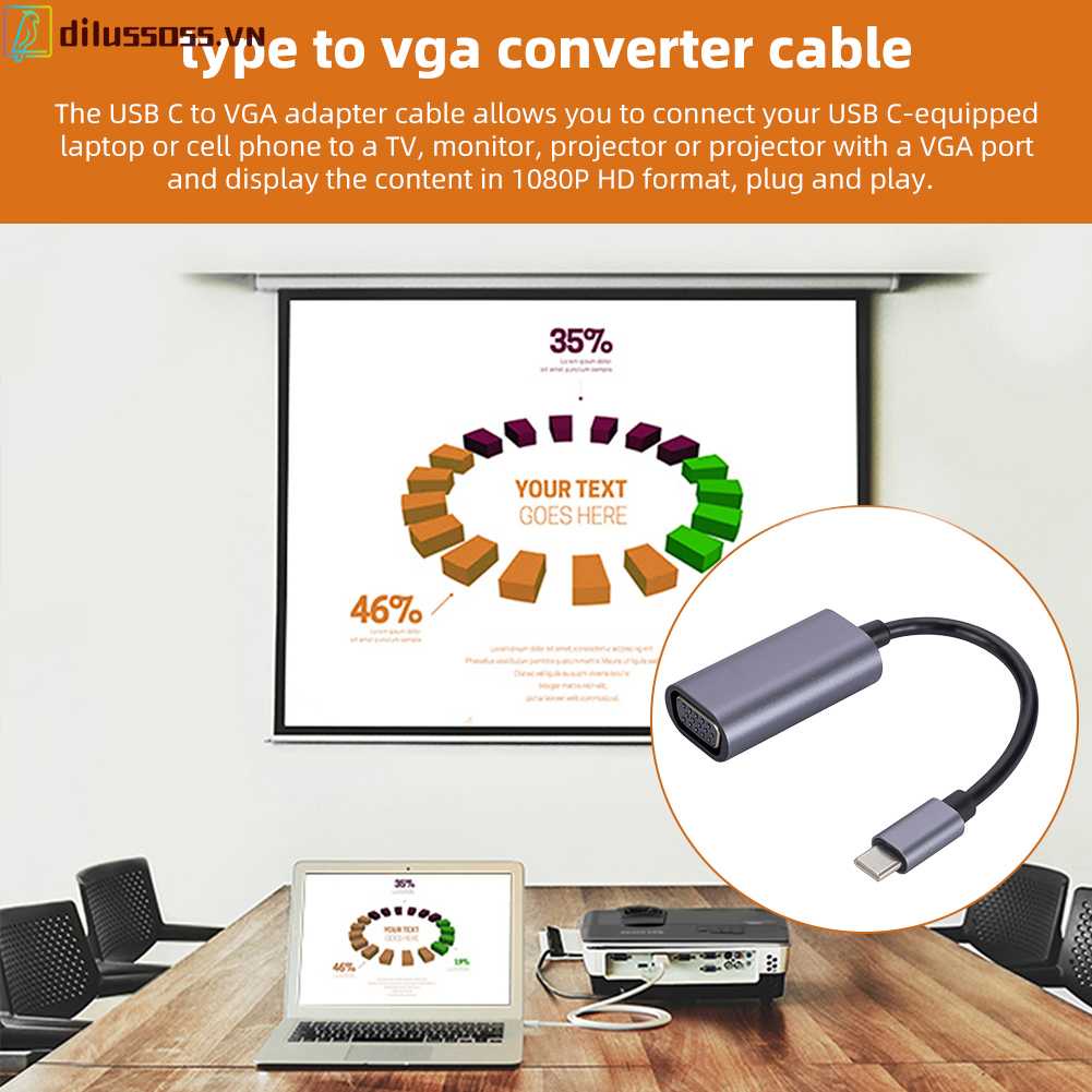 Cáp ChuyểN ĐổI USB C Sang VGA 1080P HD Cho MacBook Air / Pro