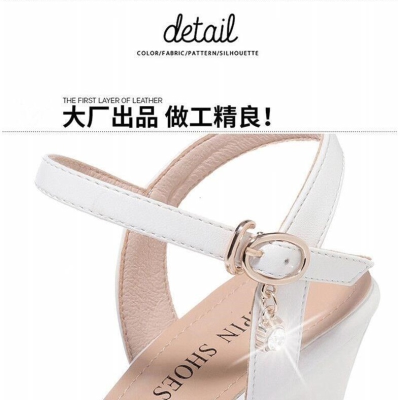 Giày Cao Gót Sandal Đế Thô Màu Trắng Thời Trang Mùa Hè 2023 Cho Nữ