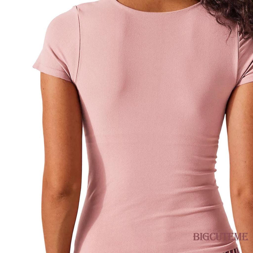 Áo Thun Tay Ngắn Cổ Vuông Màu Trơn Dáng Ôm Thời Trang Mùa Hè Xinh Xắn Cho Nữ