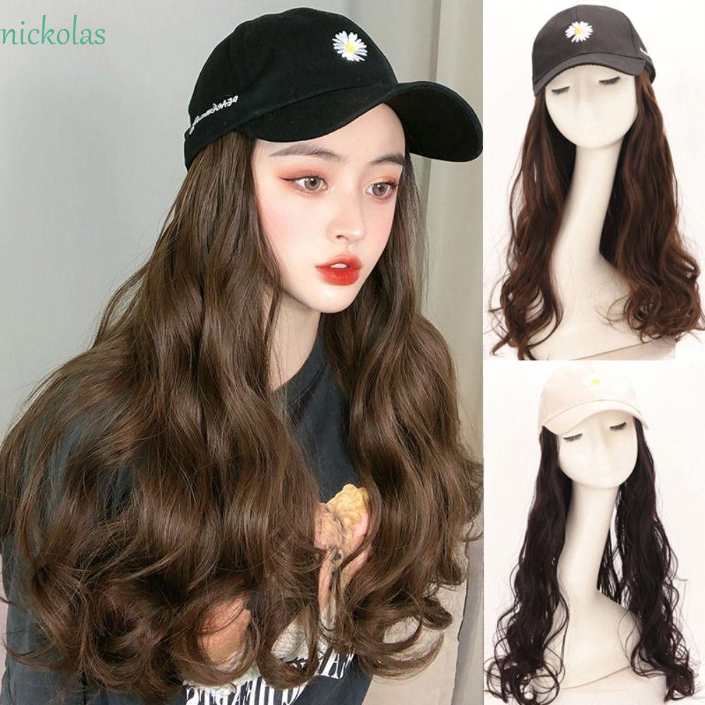 Mũ Lưỡi Trai Kèm Tóc Giả Xoăn Mềm Chất Lượng Cao Màu Đen / Be