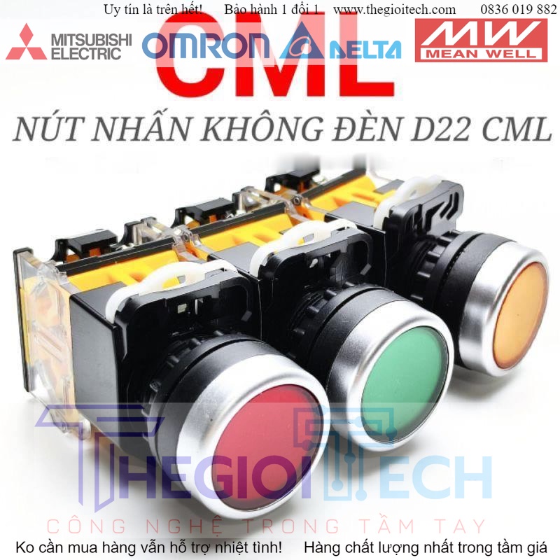 Nút nhấn không đèn CML cao cấp D22 nút nhấn nhả, nút nhấn tự giữ LA39-11 - NHẤN NHẢ- VÀNG