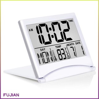 Digital Alarm Clock Foldable Lcd Travel With Calendar Temperature Snooze Large Display Desk