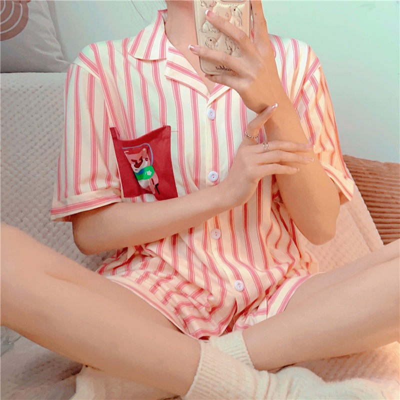 Bộ Đồ Ngủ Áo Tay Ngắn Phối Quần Short Dáng Rộng Thời Trang Mùa Hè Mới Cho Nữ