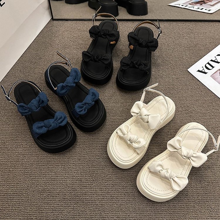 🔥có hàng sẵn🔥giày đi học nữ Sandal Đế Dày Hai Quai Đính Nơ Thời Trang Mùa Hè 2023 Cho Nữ dép nữ quai ngang