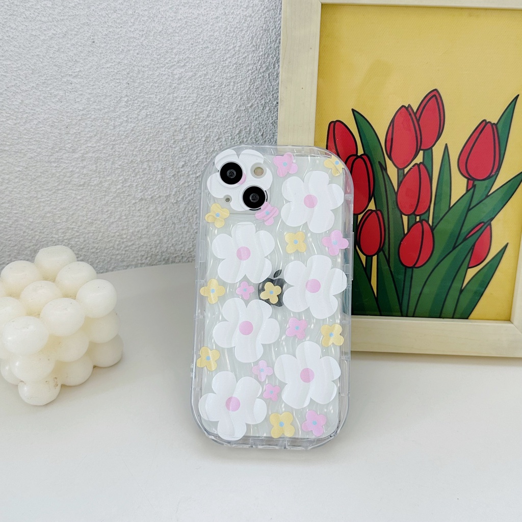 Ốp Điện Thoại TPU Dẻo Trong Suốt Họa Tiết Hoa Nhỏ Xinh Kèm Giá Đỡ Chống Sốc Cho iPhone 13 12 11 Pro Max 14 Plus