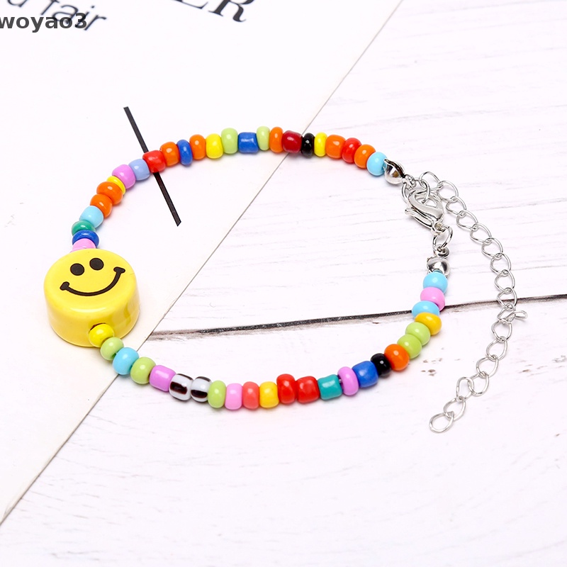 Vòng Tay Chuỗi Hạt Nhiều Màu Mặt Cười Phong Cách Boho Thời Trang Cho Nữ woyao3