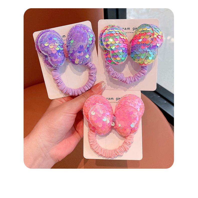Dây Cột Tóc Cao Su Đính Sequin Hình Bướm Dễ Thương Không Đau Cho Bé Gái