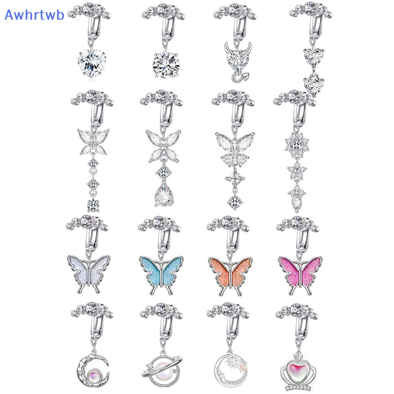 Khuyên Rốn Hình Bướm Bằng Thép Không Gỉ Dát Đá Zircon Mới