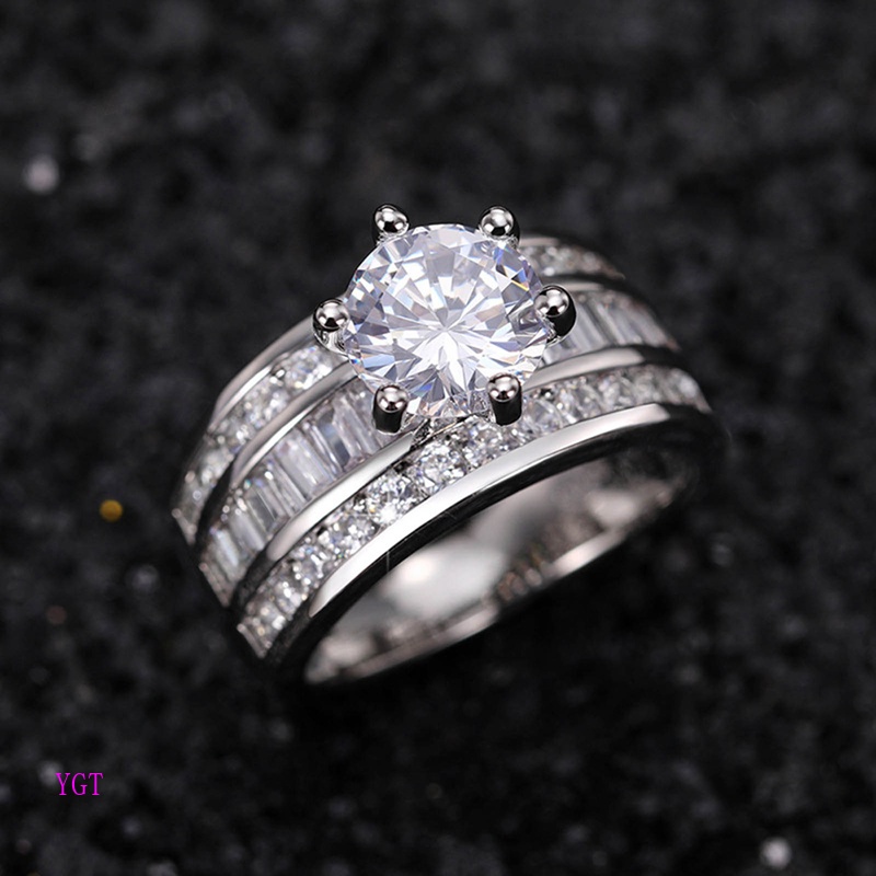 Ygt Nhẫn Cưới Đính Đá Zircon Màu Bạc Sang Trọng Cho Nữ