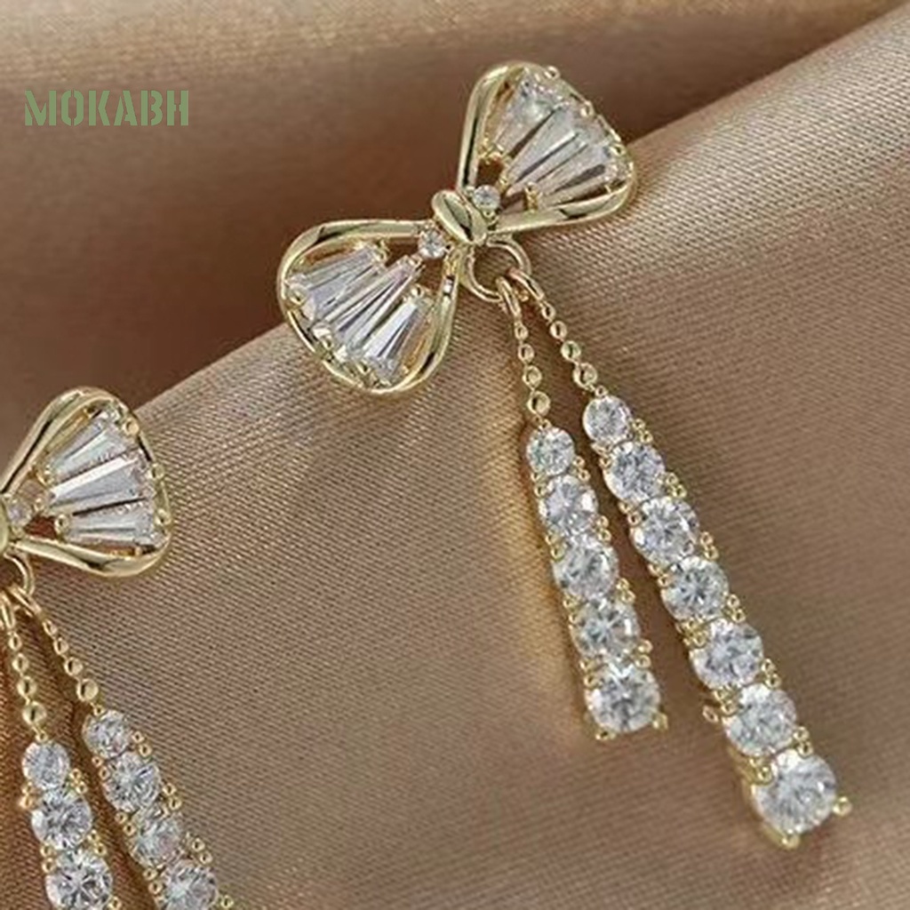 1 Đôi Bông Tai Hình Nơ Đính Đá Sang Trọng Dành Cho Nữ