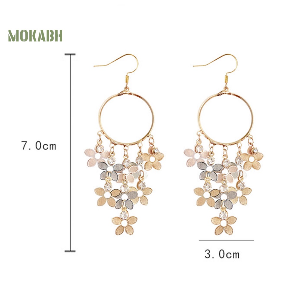 1 Đôi Bông Tai Hình Hoa Đính Đá Zircon Lấp Lánh Phong Cách Bohemian