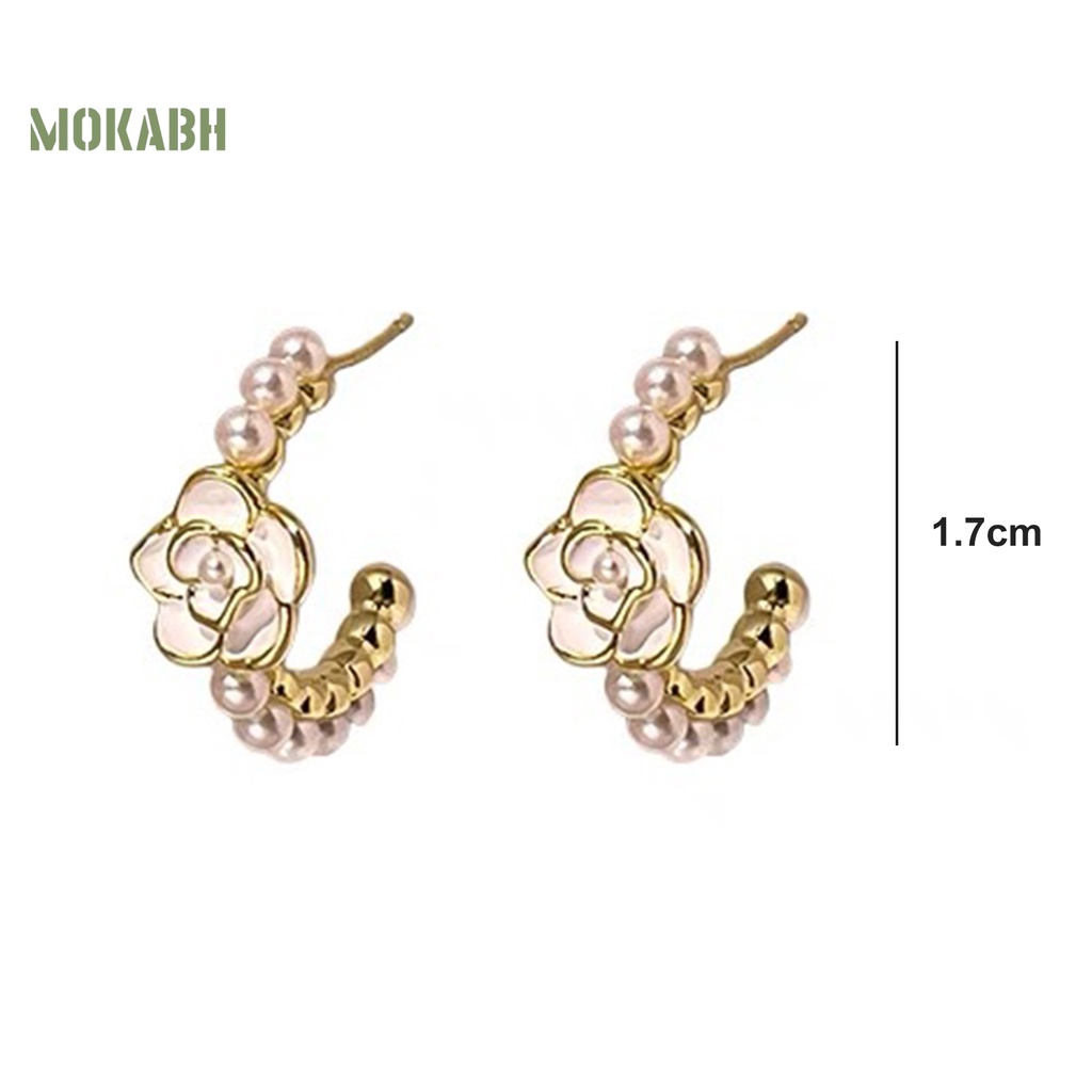 1 Đôi Bông Tai Tròn Đính Hoa Trà Phong Cách Pháp Thanh Lịch Không Phai Màu