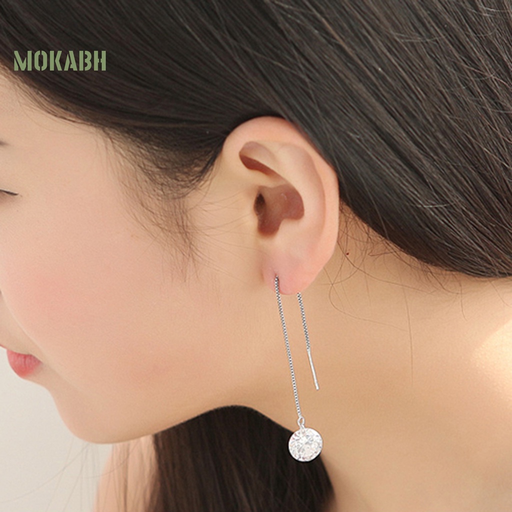 1 Đôi Bông Tai Dáng Dài Đính Đá Zircon Chống Ăn Mòn Thời Trang Cho Nữ