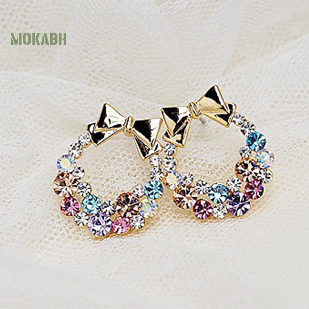 Bông Tai Hình Nơ Đính Đá Nhiều Màu Thời Trang Xinh Xắn Cho Nữ