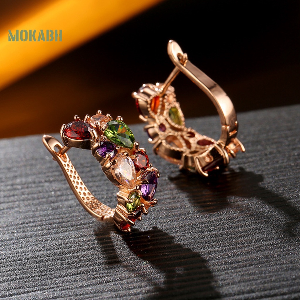 1 Đôi Bông Tai Kẹp Đính Đá Nhiều Màu Phong Cách Âu Mỹ Thanh Lịch Dành Cho Nữ Mặc Hàng Ngày