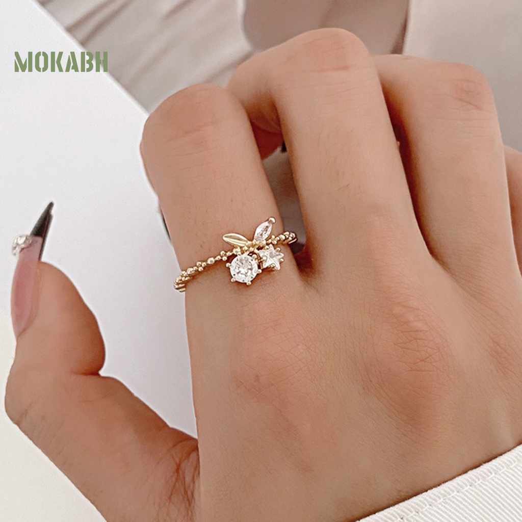 Nhẫn Thời Trang Hình Học / Ngôi Sao / Trái Cherry Đính Đá Có Thể Điều Chỉnh Kích Cỡ