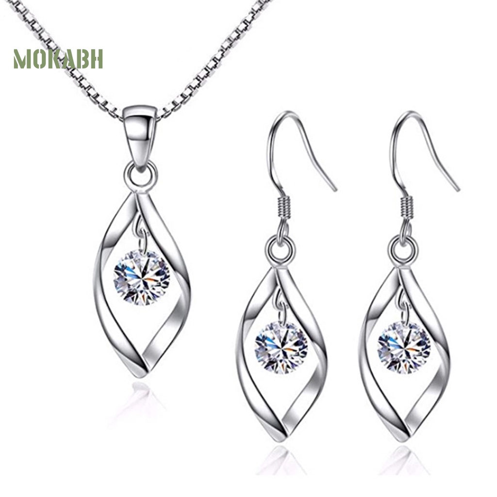 Bộ Vòng cổ + Bông Tai Dáng Dài Hình Học Xoắn Sáng Lấp Lánh Thời Trang Cho Nữ