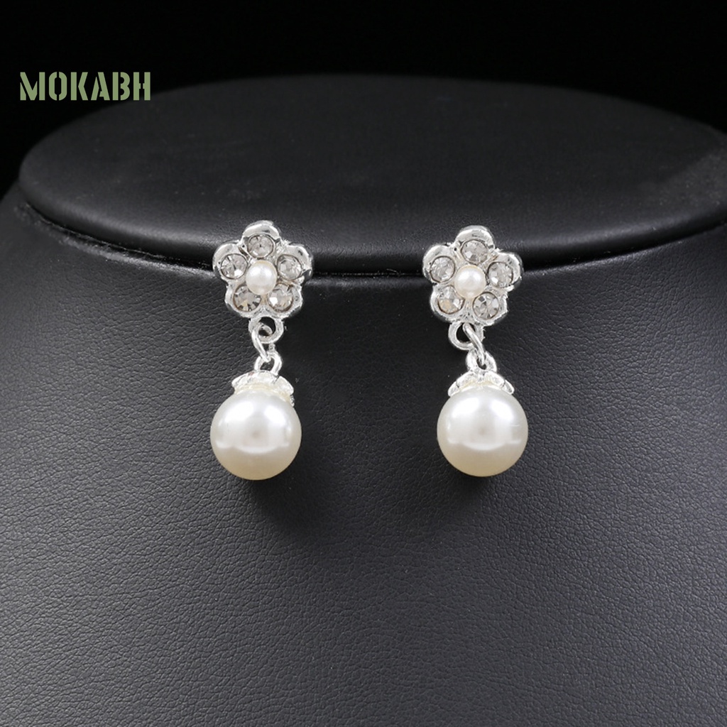 1 Bộ Vòng cổ + Bông Tai Đính Đá &amp; Ngọc Trai Nhân Tạo Hình Hoa Cho Nữ