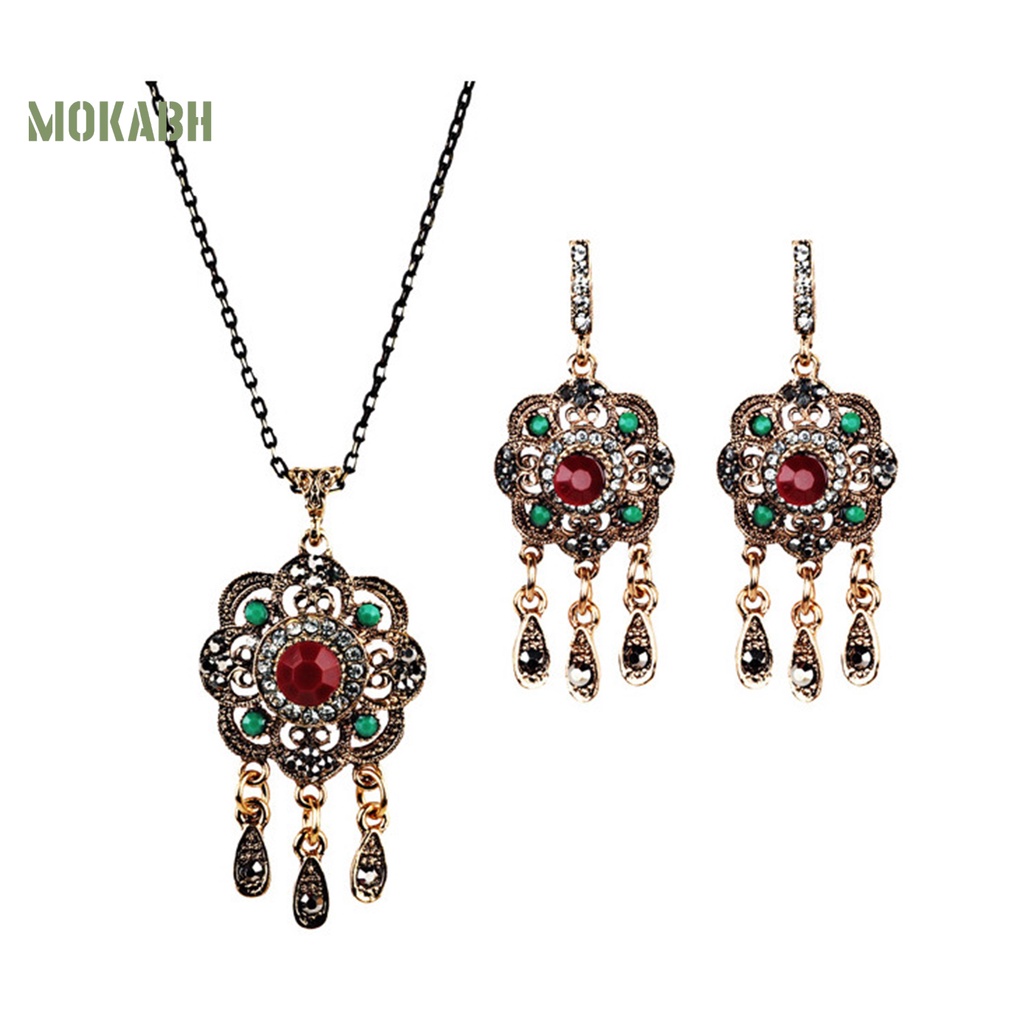 1 Bộ Vòng cổ + Bông Tai Đính Kim Cương Giả Hình Giọt Nước Kiểu Bohemia Thời Trang Cho Nữ