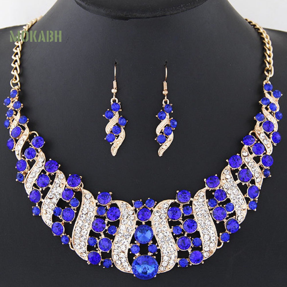 Bộ Vòng cổ + Bông Tai Đính Kim Cương Giả Sang Trọng Cho Nữ