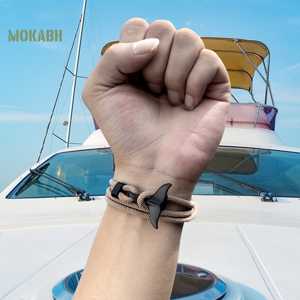 Vòng Tay Dây Thừng Nhiều Lớp Mặt Hình Cá Mập Có Thể Điều Chỉnh Cho Cặp Đôi