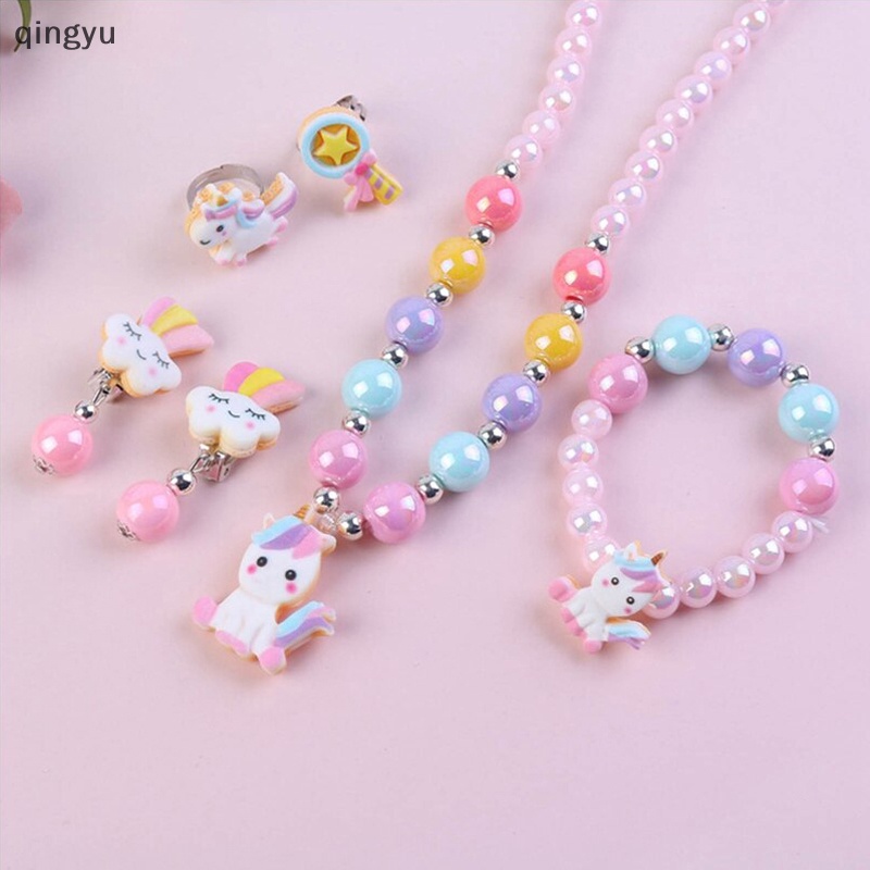 Bộ 4 Vòng Cổ Xỏ Hạt Mặt Hoạt Hình Dễ Thương Có Thể Điều Chỉnh Cho Bé Gái