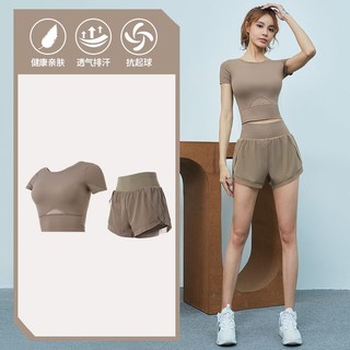 Quick-drying professional pilates sports fitness suit summer training short-sleeved shorts yoga wear women