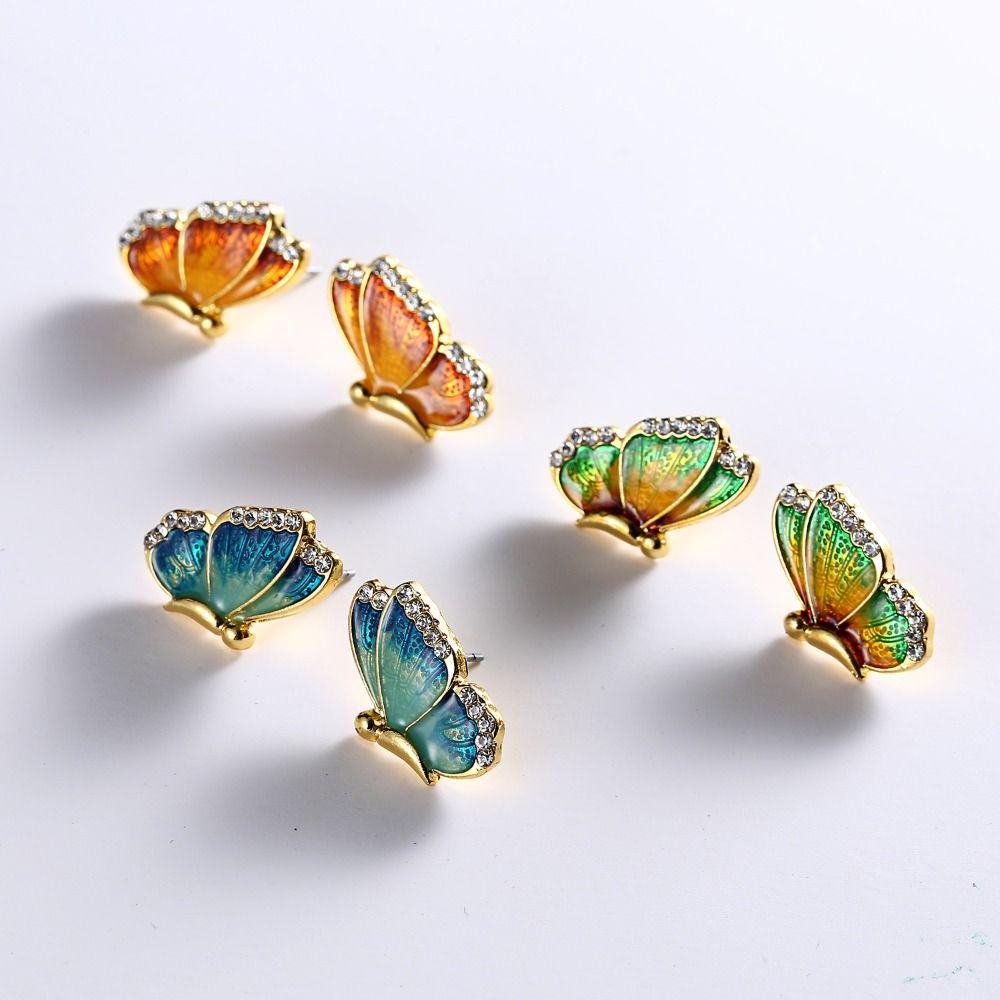 Epoch Bông Tai Hình Bướm Bằng Hợp Kim Tinh Tế Phong Cách Vintage Hàn Quốc