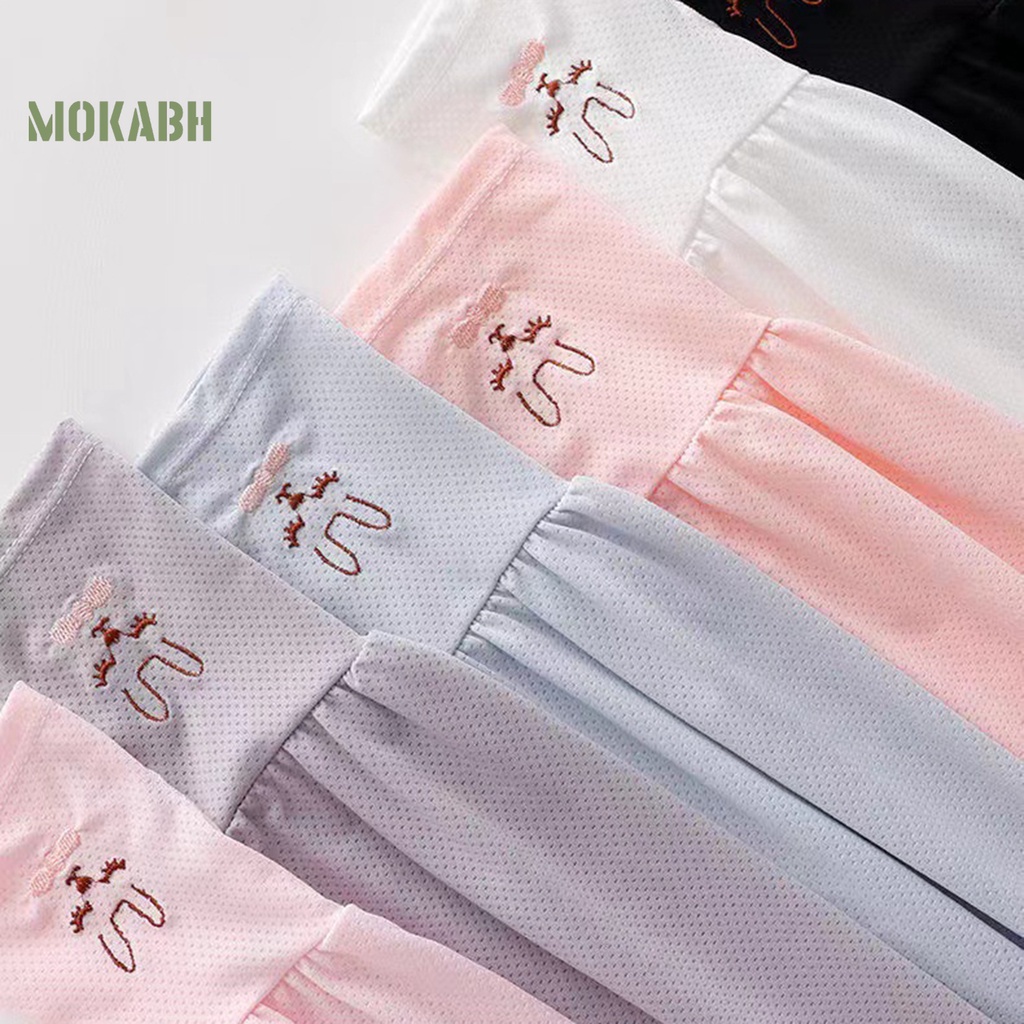 1 Cặp Găng Tay Chống Nắng Chống Trượt Bằng Lụa Lạnh Co Giãn Thêu Họa Tiết Thỏ