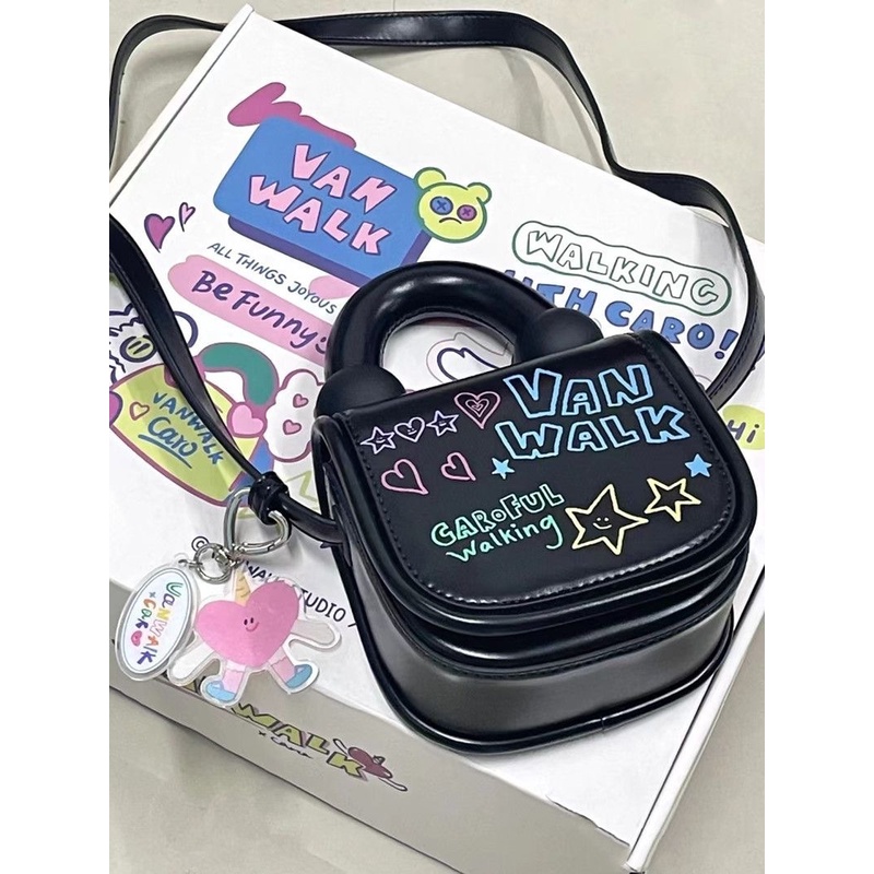 Túi Đeo Chéo Mini In Họa Tiết Hoạt Hình Graffiti Phong Cách Hàn Quốc Thời Trang Cho Học Sinh