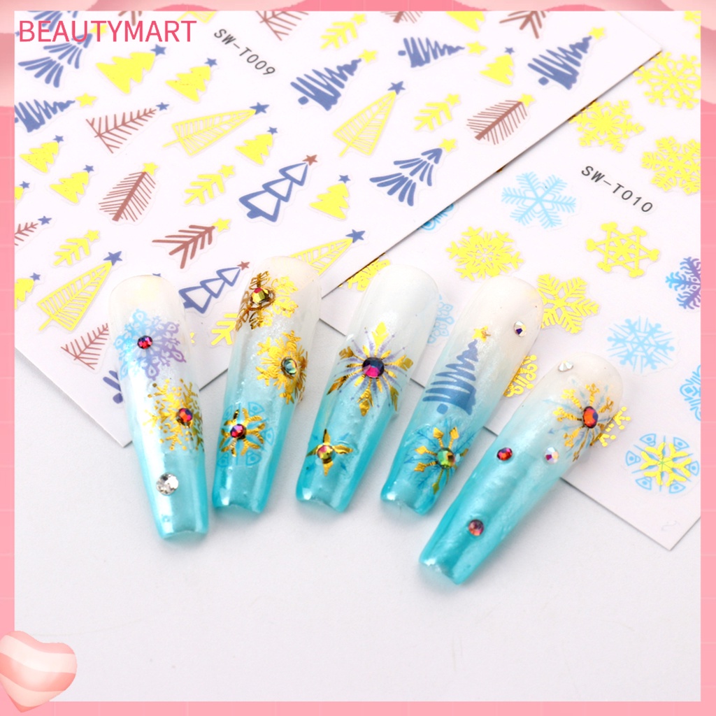 Miếng Dán Móng Tay Tự Dính Không Phai Màu Sắc Tinh Tế Chống Nước Có Thể Tháo Rời Họa Tiết Bông Tuyết Giáng Sinh DIY