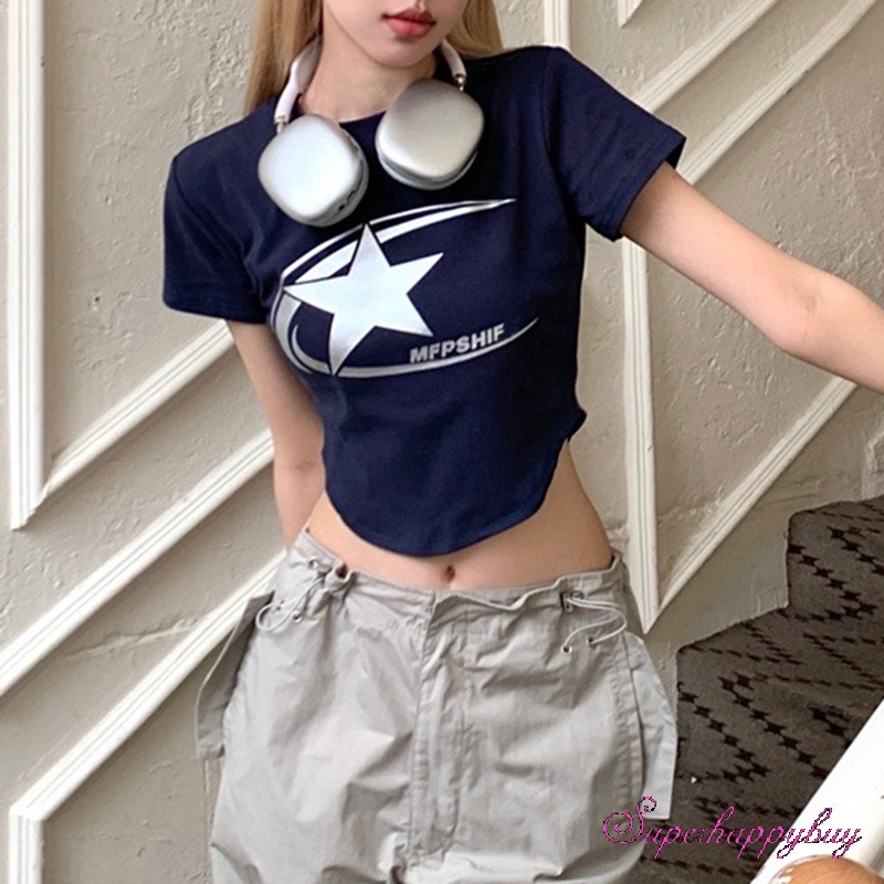 Áo Thun Nữ Ngắn Tay Cổ Tròn Lưng Cao Thời Trang