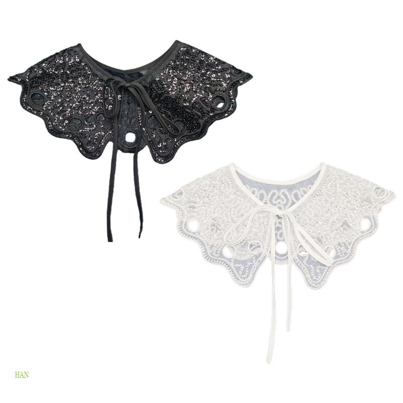 Khăn Choàng Cổ Đính Hạt Cườm Phối Nơ Cột Có Thể Tháo Rời Cho Nữ