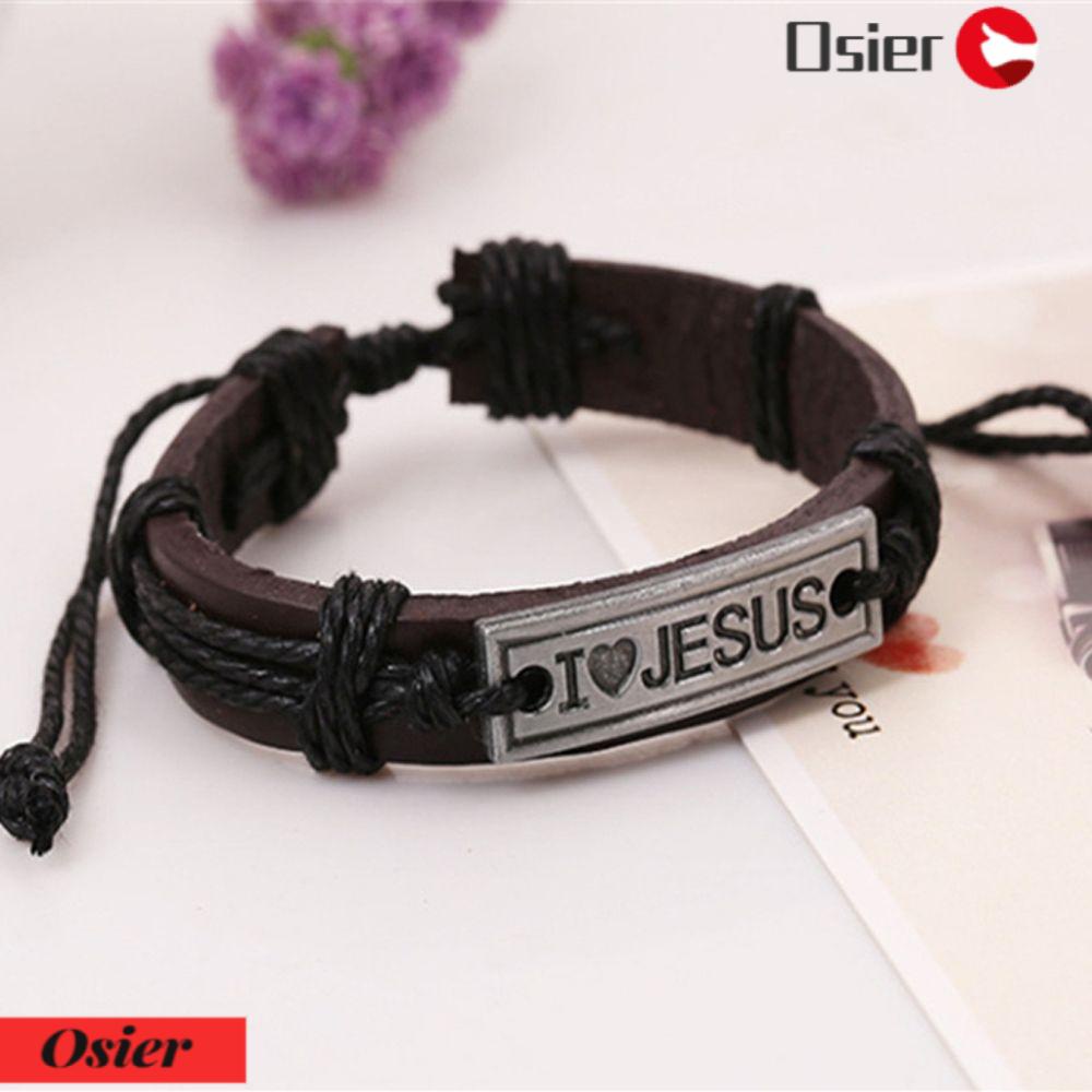 Osier1 Vòng Tay Công Giáo Bằng Hợp Kim Màu Nâu Đậm In Chữ I Love JESUS