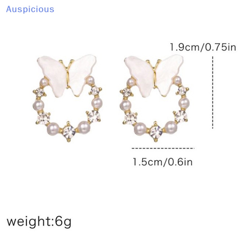 Bông Tai Hình Tròn Đính Đá Và Ngọc Trai Họa Tiết Bướm Phong Cách Hàn Quốc Thời Trang Cho Nữ