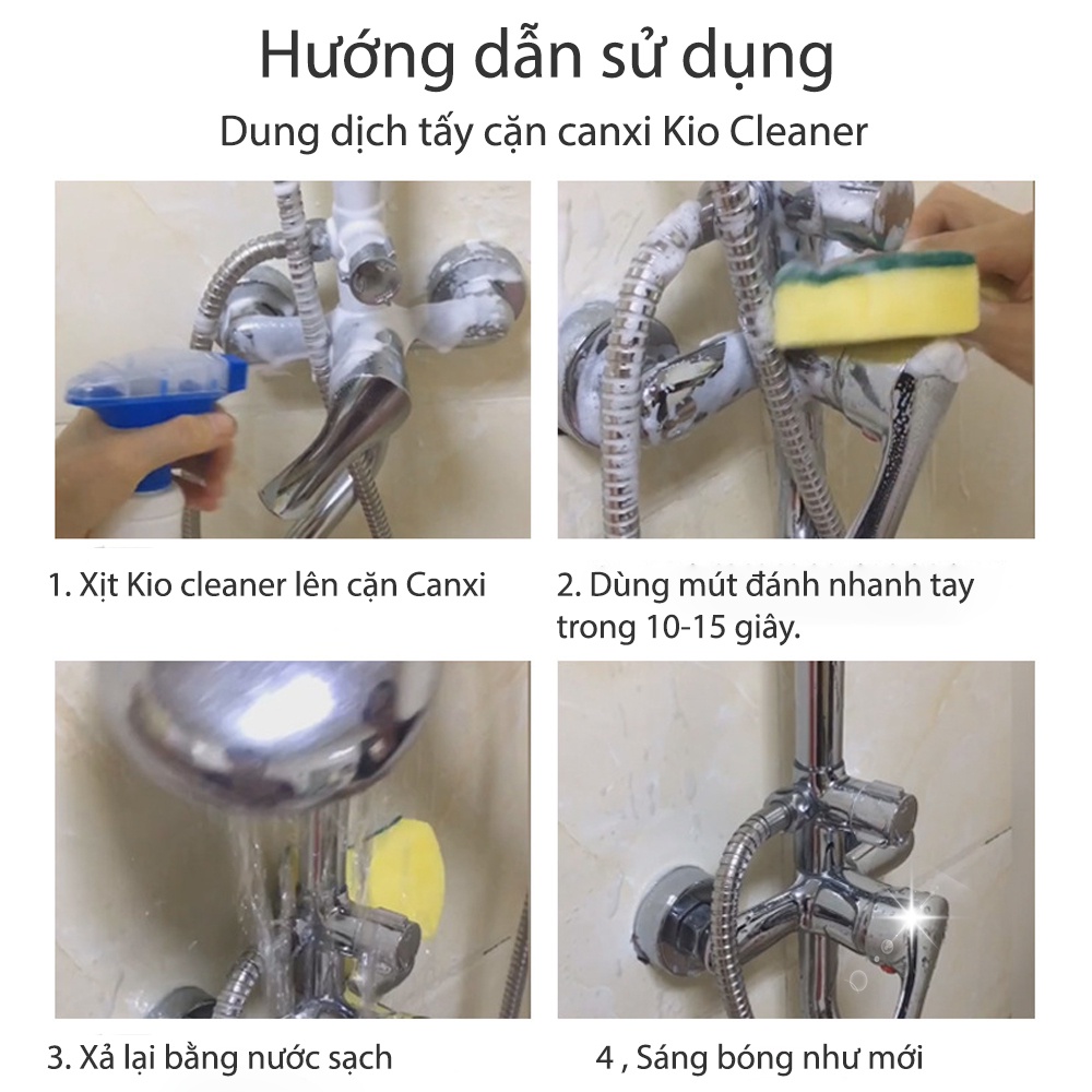 Tẩy cặn canxi inox nhà tắm Kio Cleaner  Kiotool tẩy rửa cặn bám trên vòi sen, vệ sinh vách kính 500 ml