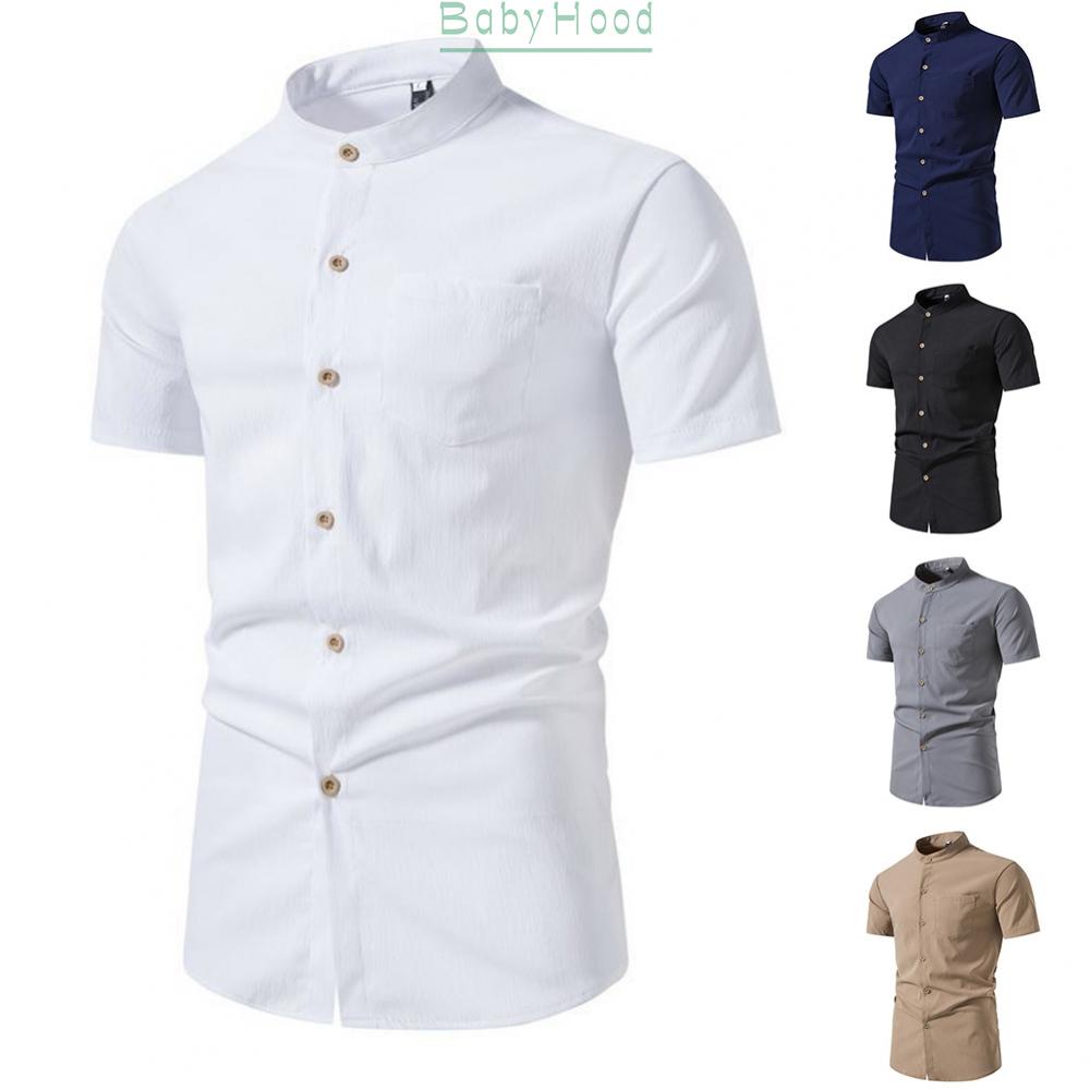 Men's Casual Slim Fit Short Sleeve Button Down Shirt in White/Gray/Black/Khaki/Dark Blue#BBHOOD