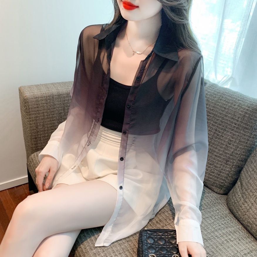 Áo Sơ Mi Tay Dài Chống Nắng Dáng Rộng Màu Gradient Phong Cách Hàn Quốc Thời Trang Mùa Hè Hàng Mới Dành Cho Bạn Nữ