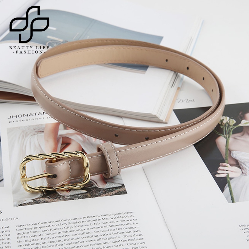 Beautylife Thắt Lưng Da Giả Khóa Xoắn Màu Vàng Kim Chống Phai Màu Có Thể Điều Chỉnh Được Phong Cách Vintage Thời Trang May Vá Hàng Ngày Cho Nữ
