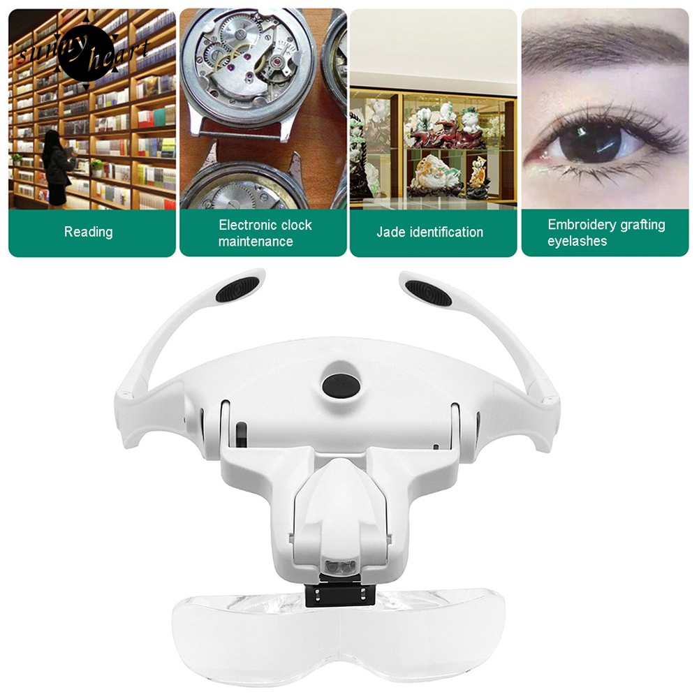 Kính Lúp Đeo Đầu Phóng Đại Trang Sức Có Đèn LED Cổng USB 1.0 / 1.5 / 2.0 / 2.5 / 3.5X