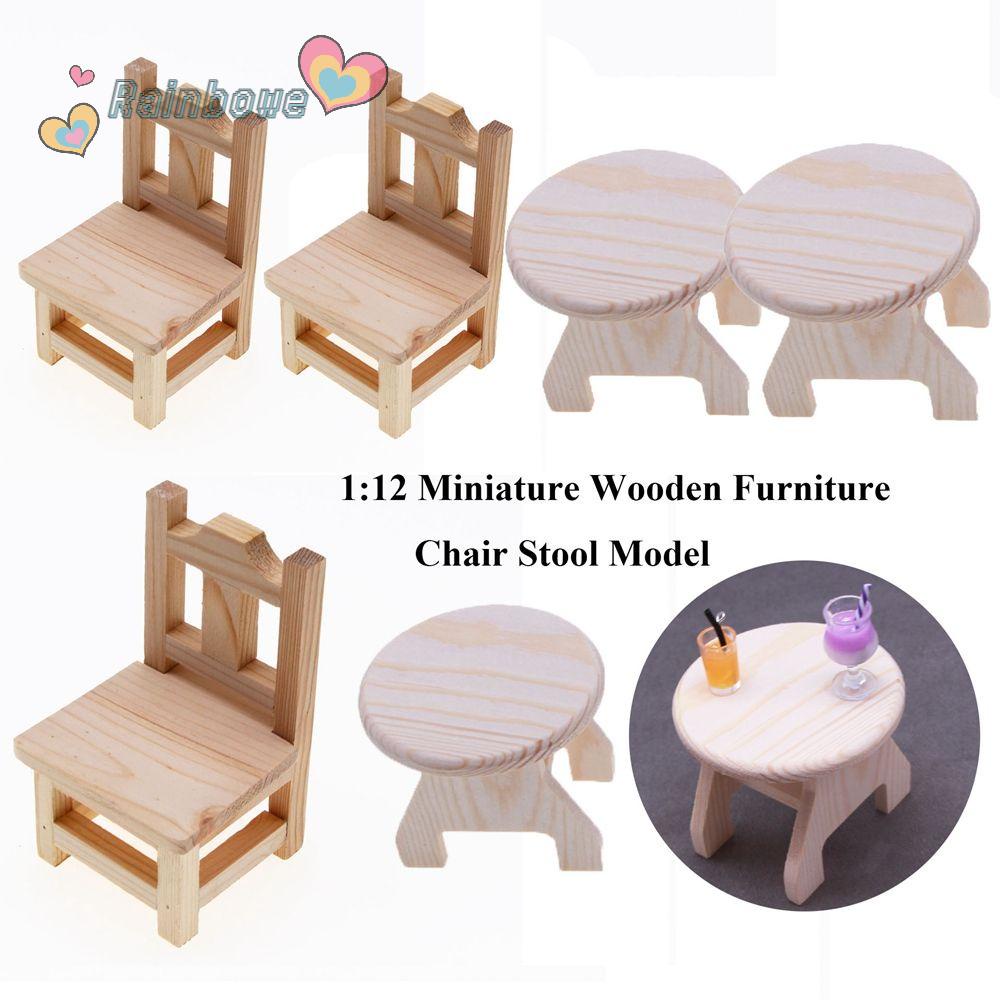 Set 2 Ghế Mini 5.5 * 4.9 * 9cm / 7 * 3.5 * 4cm Tự Trang Trí Nhà Búp Bê Tỉ Lệ 1: 12
