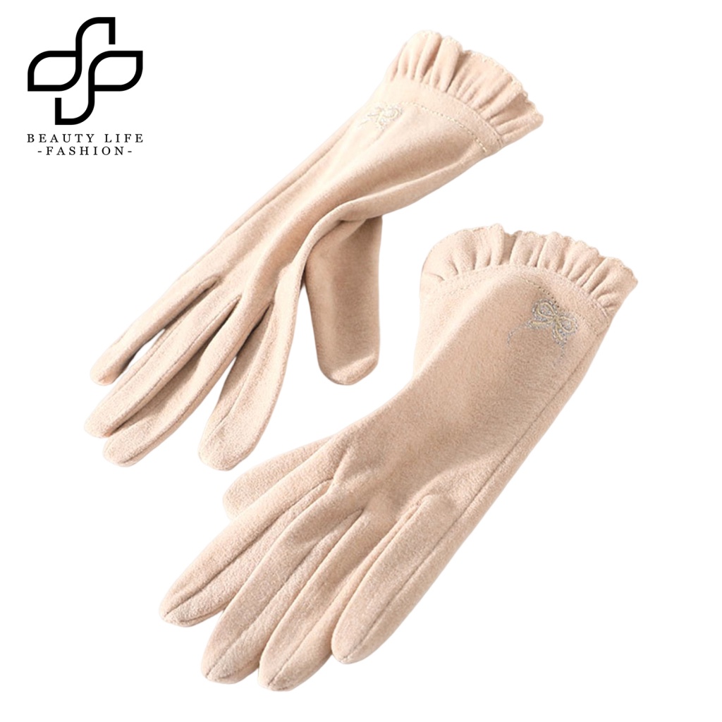 1 Đôi Găng Tay Chống Gió Chống Lạnh Dày Dặn Màu Trơn Có Thể Chạm Màn Hình Cảm Ứng Thời Trang Thu Đông Cho Nữ