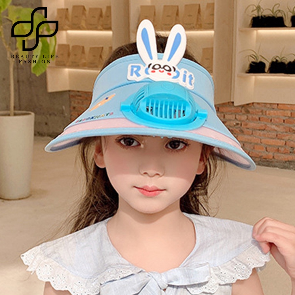 Mũ Lưỡi Trai Kèm Quạt Làm Mát Chống Tia UV Họa Tiết Hoạt Hình Dễ Thương Cho Bé