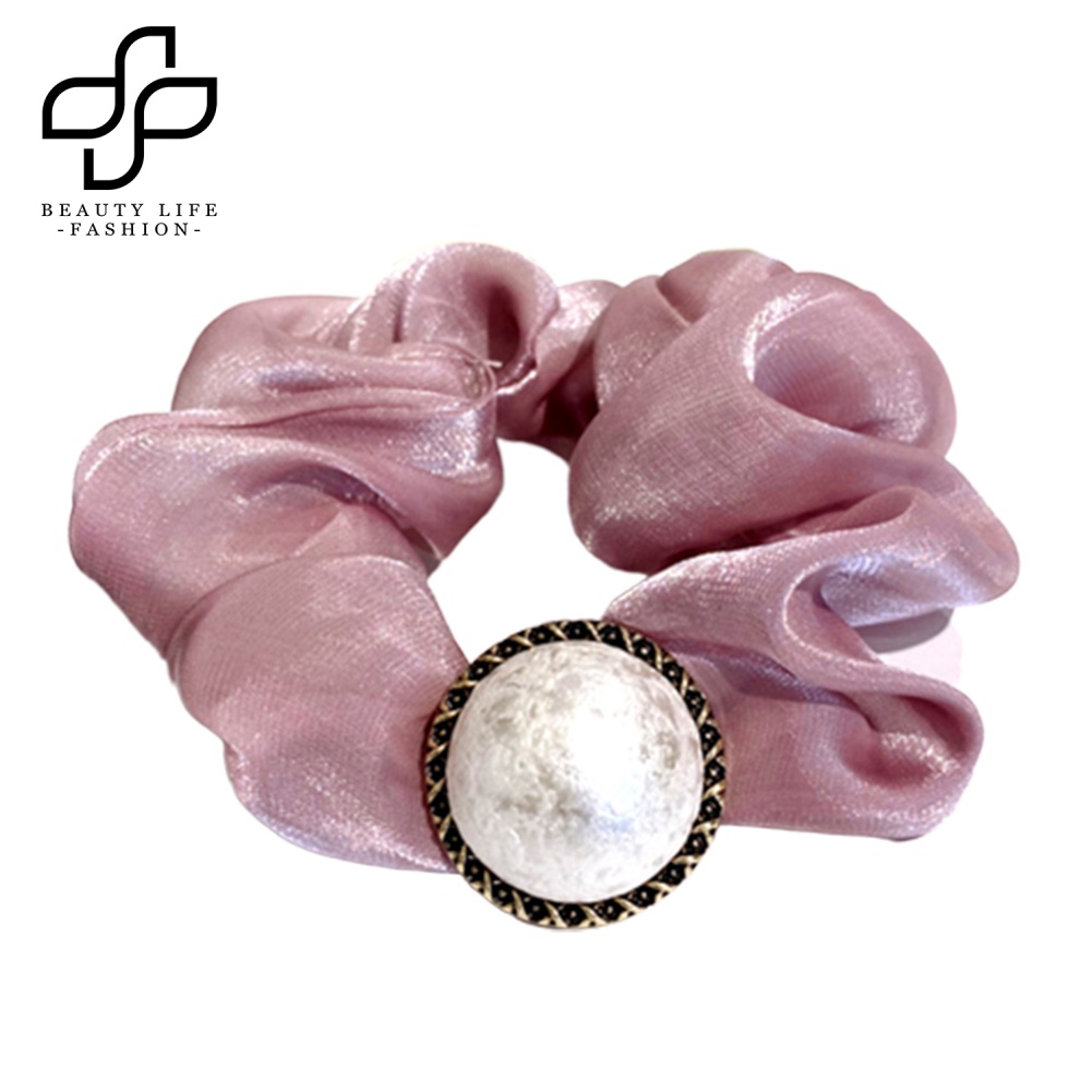 Dây Cột Tóc Vải Tuyn Đính Ngọc Trai Giả Màu Trơn Thời Trang Cho Nữ Giá Đỡ