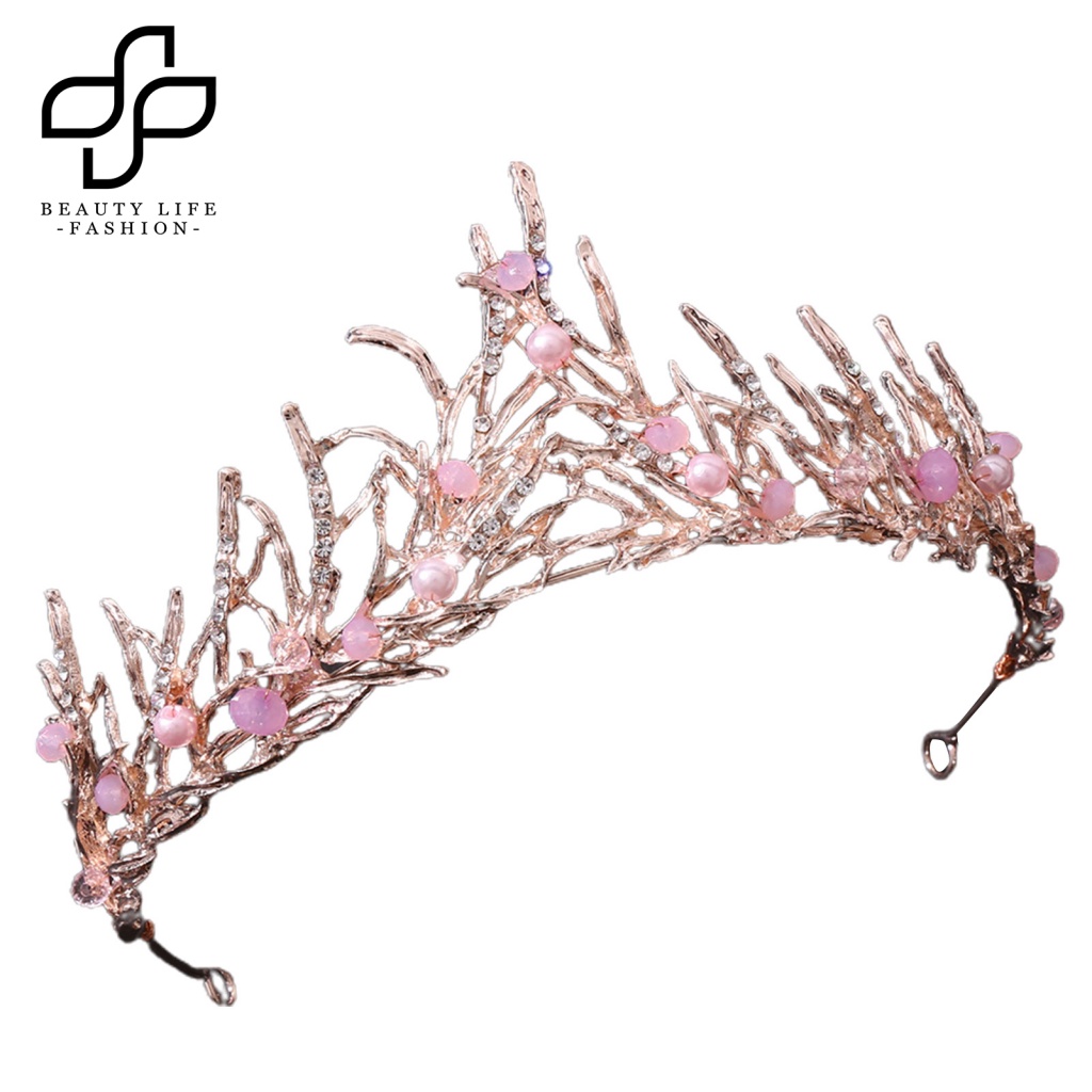 Vương Miện Cài Tóc Hình Cỏ Biển Đính Ngọc Trai Giả Cho Cô Dâu